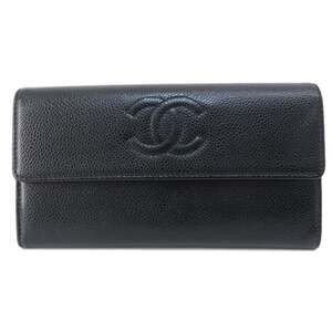 CHANEL Black Caviar Leather Logo Wallet